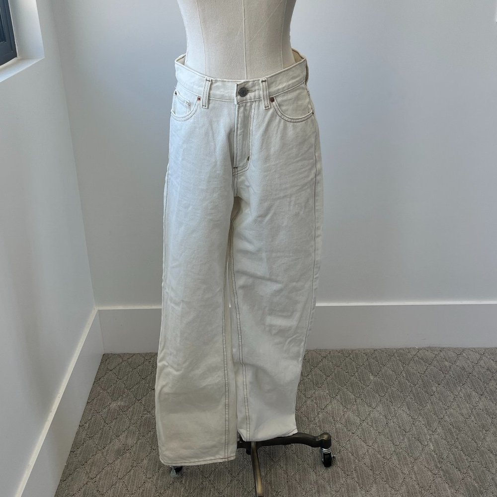 BDG White Baggy Cowboy Jeans with Amber Stitching